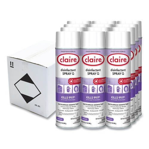 Cleaning & Janitorial Supplies | Claire CL1003 17 oz. Aerosol Spray Q Disinfectant - Lavender Scent (12/Carton) image number 0