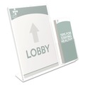 Desk Shelves | Deflecto 599401 Superior Image 13.5 in. W x 4.25 in. D x 10.88 in. H Slanted Sign Holder with Side Pocket - Clear image number 5