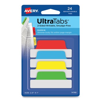 Avery 74768 2.5 in. x 1 in. 1/5-Cut Ultra Tabs Repositionable Tabs - Assorted Colors (24/Pack)