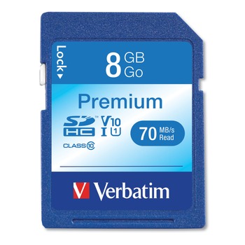  | Verbatim 96318 8GB UHS-1 V10 U1 Class 10 Premium SDHC Memory Card Up to 70MB/s Read Speed