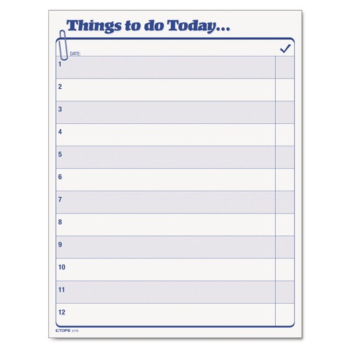 Notebooks & Pads | TOPS 2170 100 Forms 8.5 in. x 11 in. One-Part (No Copies) "Things To Do Today" Daily Agenda Pad (1-Pad) image number 0