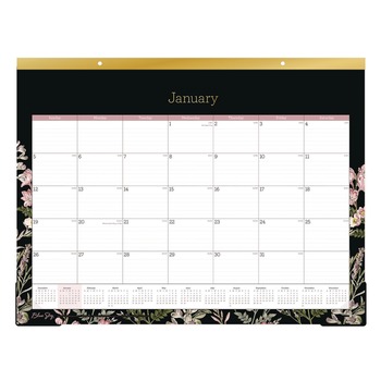 Blue Sky BLS148629 22 in. x 17 in. 12-Month (Jan-Dec 2026) Neveah Monthly Desk Pad Calendar - White/Black/Pink Sheets/Gold Headband