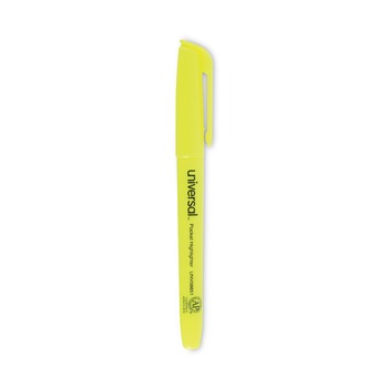 Universal UNV08851 Chisel Tip Pocket Highlighters - Fluorescent Yellow (1 Dozen)
