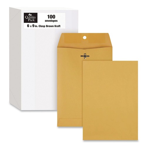 Envelopes & Mailers | Quality Park QUA37755 6 x 9 Clasp/Gummed Closure Square Flap Envelope - Brown Kraft (100/Box) image number 0