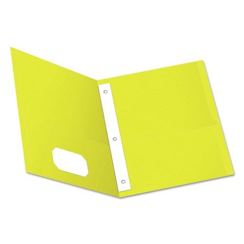 File Folders | Oxford 57709 11 in. x 8.5 in. 0.5 in. Capacity Twin-Pocket Folders with 3 Fasteners - Yellow (25/Box) image number 0