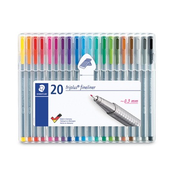  | Staedtler 334 SB20A6 Triplus Fineliner 0.3 mm Porous Point Pen - Exrra Fine, Assorted (20/Set)