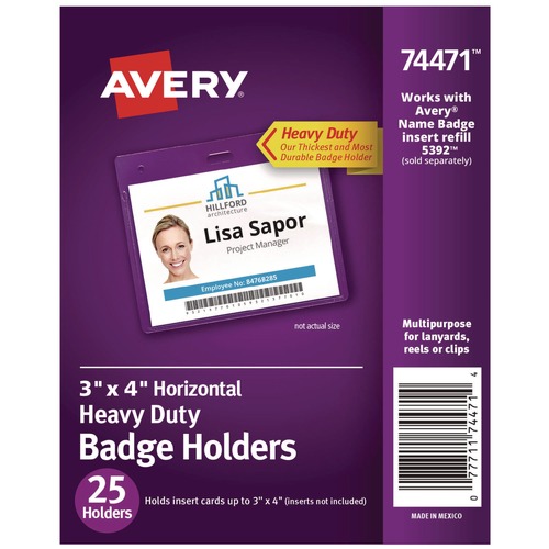 Label & Badge Holders | Avery 74471 4w x 3h Secure Top Heavy-Duty Horizontal Badge Holders - Clear (25/Pack) image number 0