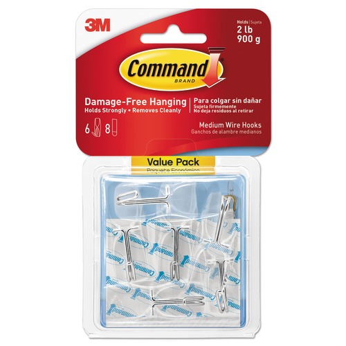 Wall Racks & Hooks | Command 17065CLR-6ES 2 lbs. Capacity Plastic Medium Hooks and Strips - Clear (6/Pack) image number 0