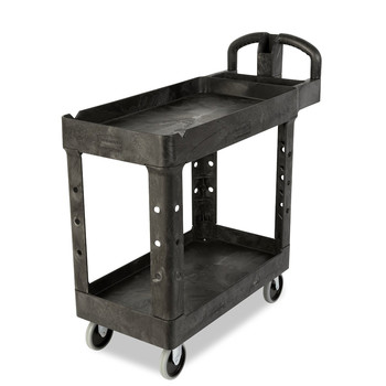 JUST LAUNCHED | Rubbermaid Commercial FG450088BLA 17.13 in. x 38.5 in. x 38.88 in. 500 lbs. Capacity 2 Lipped Shelves Heavy-Duty Plastic Utility Cart - Black