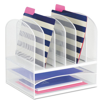 Safco 3255WH 13.25 in. x 11.5 in. x 13 in. Letter Size Files Onyx Mesh Desk Organizer with 2 Horizontal and 6 Upright Sections - White