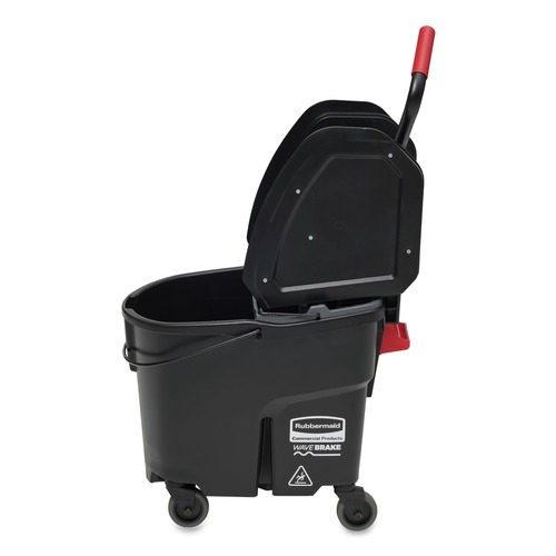 Mop Buckets | Rubbermaid Commercial 1863898 35 qt. WaveBrake 2.0 Down-Press Plastic Bucket/Wringer Combos - Black image number 0