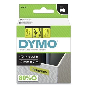 DYMO 45018 0.5 in. x 23 ft. D1 High-Performance Polyester Removable Label Tape - Yellow