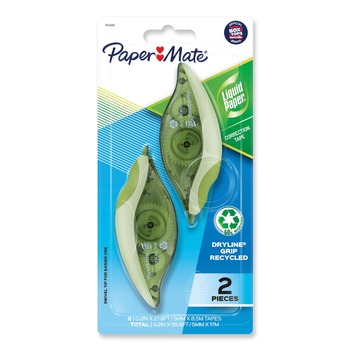  | Paper Mate Liquid Paper 1744480 0.2 in. x 335 in. DryLine Grip Correction Tape - Green/White Applicator (2/Pack)
