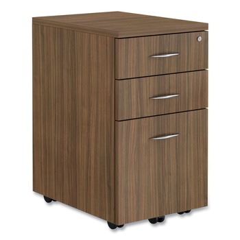 Alera VA572816WA 15.88 in. x 20.5 in. x 28.38 in. Valencia Series 3-Drawer Mobile File Pedestal - Walnut