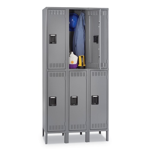 Office Filing Cabinets & Shelves | Tennsco DTS-121836-3-MGY 36 in. x 18 in. x 78 in. Triple Stack Double Tier Locker with Legs - Medium Gray image number 0