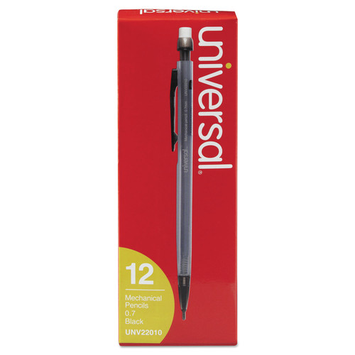 Pencils | Universal UNV22010 0.7 mm HB (#2) Mechanical Pencil - Black Lead, Smoke/Black Barrel (1 Dozen) image number 0