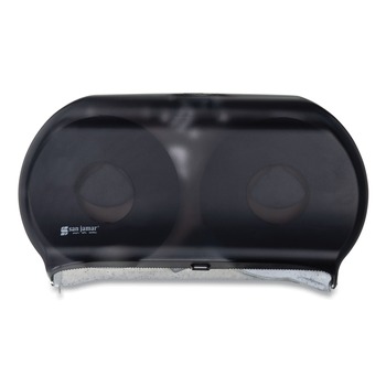 San Jamar R4000TBK 9 in. Roll 19 in. x 5.25 in. x 12 in. Twin Jumbo Classic Tissue Dispenser - Transparent Black Pearl
