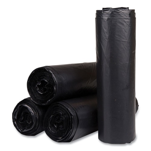  | Inteplast Group S404822K 45 gal. 22 microns 40 in. x 48 in. High-Density Interleaved Commercial Can Liners - Black (25 Bags/Roll, 6 Rolls/Carton) image number 0