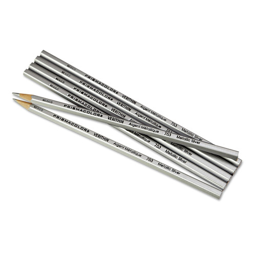 Pencils | Prismacolor 02460 Verithin 2 millimeter Smear-Proof Colored Pencils - Metallic Silver Lead/Barrel (1-Dozen) image number 0