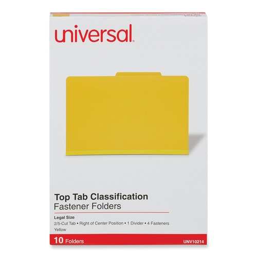 File Folders | Universal UNV10214 Bright Colored Pressboard Classification Folders - Legal, Yellow (10/Box) image number 0