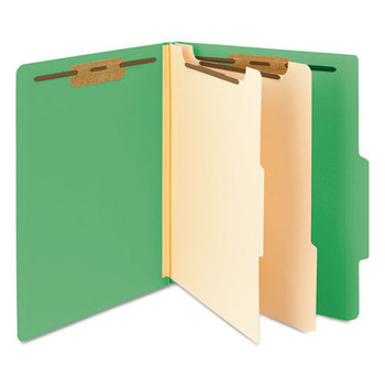 Smead 14002 2 in. Expansion Top Tab Classification Folders with 6 SafeSHIELD Fasteners - Letter Size/Green Exterior (10/Box)