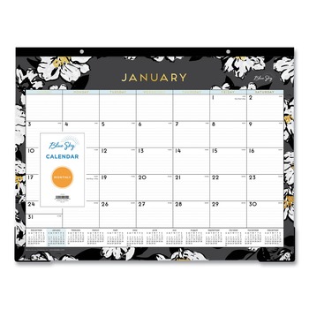 Blue Sky 110215 22 in. x 17 in. 12-Month (Jan-Dec 2026) Baccara Dark Desk Pad - White/Black/Gold Sheets/Black Binding