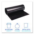 Just Launched | Boardwalk X7658WKKR02 38 in. x 58 in. 60 gal. 2 mil Recycled Low-Density Polyethylene Can Liners - Black (100/Carton) image number 4