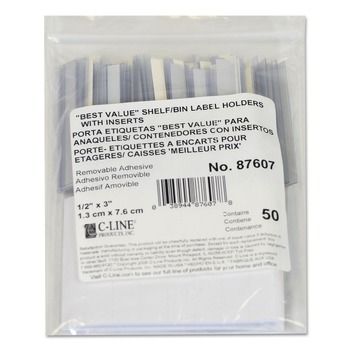 C-Line 87607 0.5 in. x 3 in. Top Load Self-Adhesive Label Holders - Clear (50/Pack)