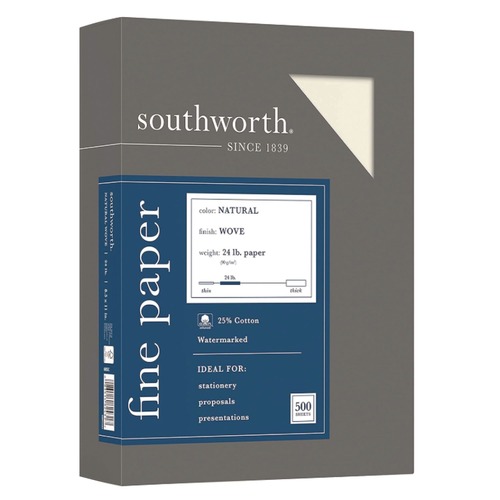 Copy & Printer Paper | Southworth 404NC 8.5 in. x 11 in. 24 lb Bond Weight 25 Percent Cotton Business Paper - Natural (500/Box) image number 0
