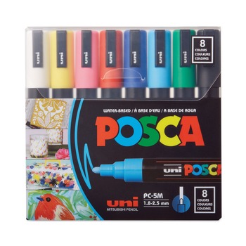 uni-ball PC5M8C Water-Based Paint Markers - Medium Bullet Tip/Assorted Colors (8/Pack)