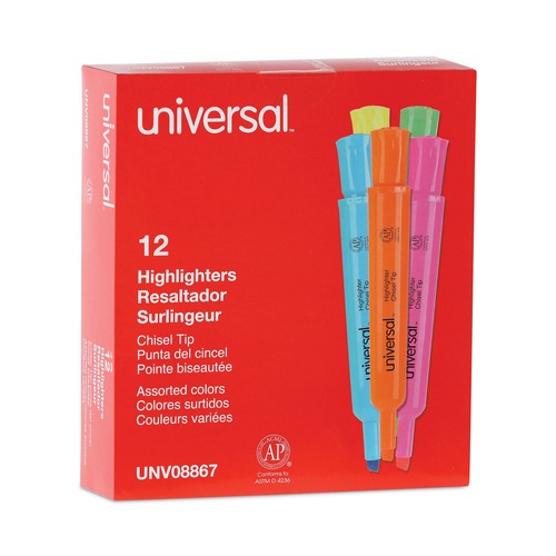 Highlighters | Universal UNV08867 Chisel Tip Desk Highlighters - Assorted Color (12/Set) image number 0
