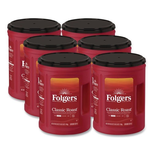 Coffee | Folgers 2550030419 40.3 oz Canister Ground Coffee - Classic Roast (6/Carton) image number 0