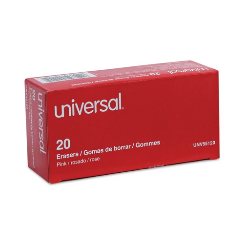 Erasers & Correction Supplies | Universal UNV55120 Rectangular Bevel Block Pencil Erasers - Small, Pink (20/Pack) image number 0