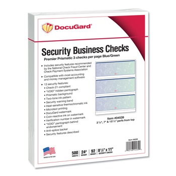 PRODUCTS | DocuGard 04539 8.5 in. x 11 in. 13 Features Premier Prismatic Check - Blue/Green Prismatic (1-Ream)