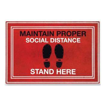 FLOOR MATS | Apache Mills 3984528792X3 24 in. x 36 in. Maintain Social Distance Stand Here Message Floor Mats - Red/Black