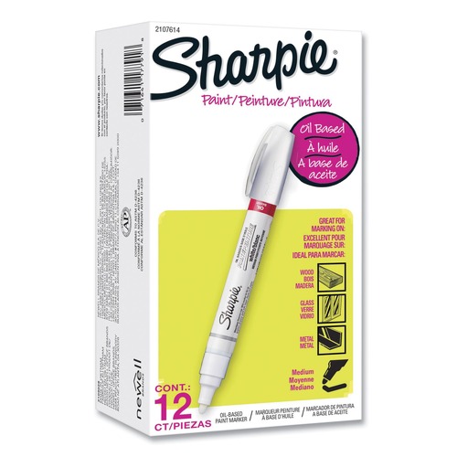Permanent Markers | Sharpie 2107614 Medium Bullet Tip Permanent Paint Marker - White (1 Dozen) image number 0