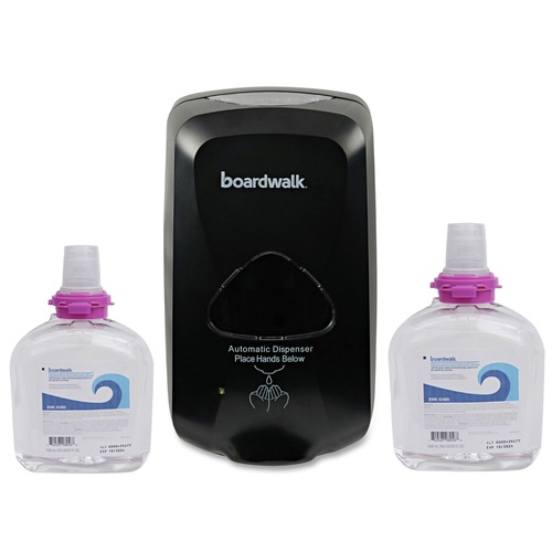 Soap Dispensers | Boardwalk 4220042400-BNDL 1200 mL 6 in. x 4.05 in. x 10.58 in. Touch-Free Foam Soap Dispenser and 1200 mL Green Certified Unscented Foam Soap Refill Bundle (2 Refill/Carton) image number 0