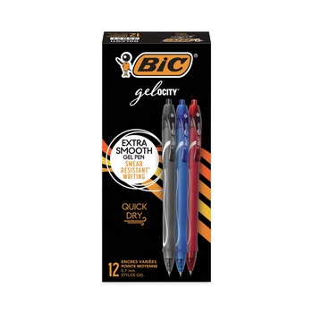 BIC RGLCG11AST Gel-ocity Quick Dry 0.7 mm Fine Gel Pen - Assorted Ink and Barrel Colors (1-Dozen)