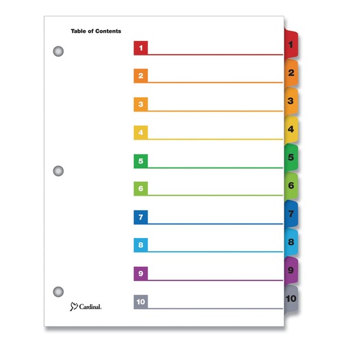 Binders | Cardinal 61018CB 11 x 8.5 OneStep Printable Table of Contents and 1 to 10 Dividers - White/Assorted Tabs (10/Set) image number 0