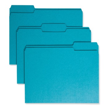 Smead 13143 1/3-Cut Tabs Assorted Letter Size 0.75 in. Expansion Colored File Folders - Teal (100/Box)