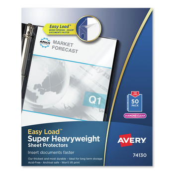 SHEET PROTECTORS | Avery 74130 Letter Size Super Heavy Gauge Top-Load Poly Sheet Protectors - Diamond Clear (50/Box)