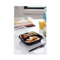 Food Trays, Containers, and Lids | Pactiv Corp. DC858330B000 33 oz. 8-1/2 in. x 8-1/5 in. x 3 in. 3-Compartment EarthChoice Vented Dual Color Microwavable Hinged Lid Container - Black/Clear (150/Carton) image number 8
