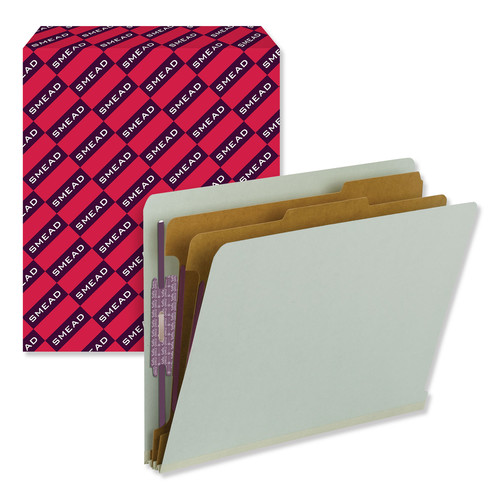 File Folders | Smead 26810 2 in. Expansion End Tab Pressboard Classification Folders with 6 SafeSHIELD Fasteners - Letter Size/Gray-Green (10/Box) image number 0