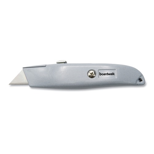 Box Cutters & Utility Knives | Boardwalk BWKUKNIFE45 6 in. Die-Cast Handle Retractable Metal Utility Knife - Gray image number 0