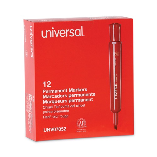 Permanent Markers | Universal UNV07052 Broad Chisel Tip Permanent Marker - Red (1 Dozen) image number 0