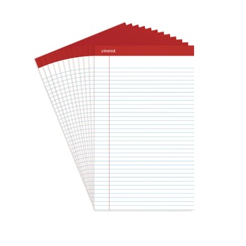 PAPER AND PRINTABLES | Universal M9-45000 Perforated Wide/Legal Ruled Writing Pads With (50) 8.5 in. x 14 in. Sheets - White Sheet/Red Headband (1-Dozen)