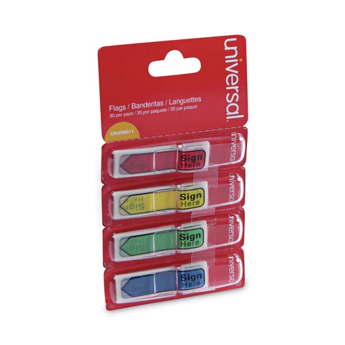 Page Flags | Universal UNV99011 Deluxe 0.5 in. x 1.75 in. Sign Here Message Arrow Flags - Assorted Colors (120/Pack) image number 0