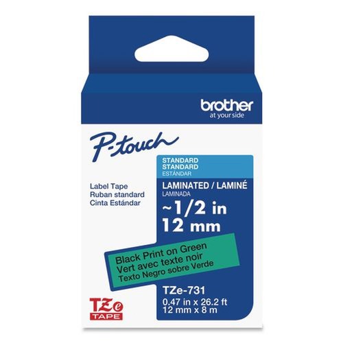 Tapes | Brother P-Touch TZE731CS 0.47 in. x 26.2 ft. TZe Laminated Removable Label Tapes - Black on Green image number 0