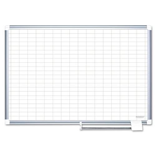 Office & Office Supplies | MasterVision CR1230830 72 in. x 48 in. Board 1 x 2 Grid Magnetic Dry Erase Planning Board - White Porcelain Steel Surface, Silver Aluminum Frame image number 0