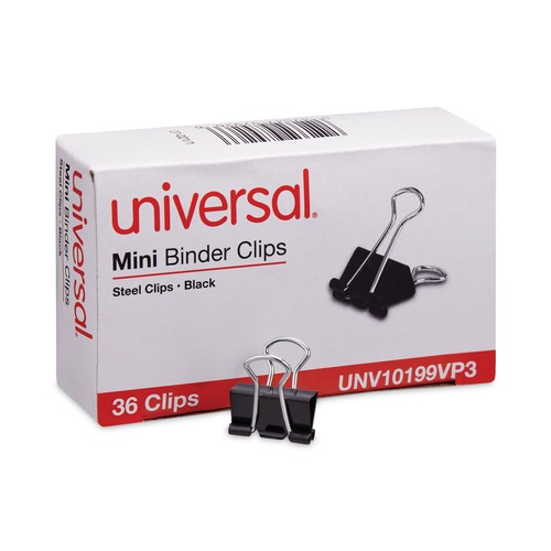 Binding Spines & Combs | Universal UNV10199VP3 Binder Clip Value Pack - Mini, Black/Silver (36/Pack) image number 0